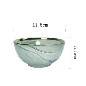 4 개의 곡물 그릇의 가정 부엌 사기그릇 세트를 위한 금 변죽을 가진 주문품 4.5 인치 세라믹 밥 그릇 복각 그릇 대리석 디자인