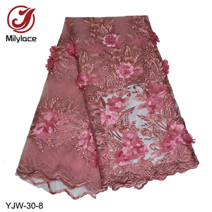 Tessuti in Pizzo Africano Colorato con Ricamo Floreale 3D, Pizzo Francese con Perline per Abiti da Sposa - Product Image 6
