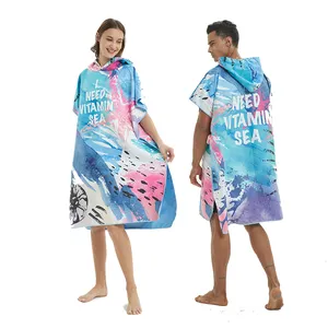 Poncho de microfibra estampada, poncho de praia surf, roupão de toalha super absorvente de água