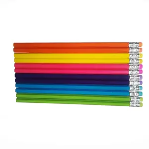 Kualitas Baik dan Harga Murah 6 Warna Neon Barel Pensil Penghapus HB Pensil untuk Anak-anak