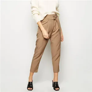 Lady pants brown casual pants loose middle waist trousers for women