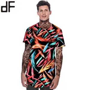 Kaus Kebugaran Gaya Tropis Kustom OEM T-shirt 3d Afrika Eropa Eropa Fashion Cetak Sublimasi T Shirt Pria Gambar Daun Tropis