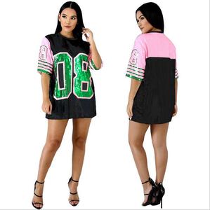 Nuovo girocollo da donna a maniche corte con <span class=keywords><strong>paillettes</strong></span> sexy rosa e verde lettera 08 Bling performance t-shirt jumper <span class=keywords><strong>Top</strong></span> - Product Image 5