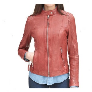 Chaqueta de motorista de piel de oveja Beige oscuro para mujer, novedad deportiva, moda personalizada, venta al por mayor, barata - Product Image 1