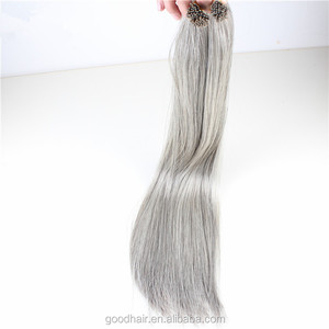 Pelo virginal indio sin procesar <span class=keywords><strong>color</strong></span> <span class=keywords><strong>gris</strong></span> punta extensión de las señoras de moda de la queratina de la extensión del pelo - Product Image 4
