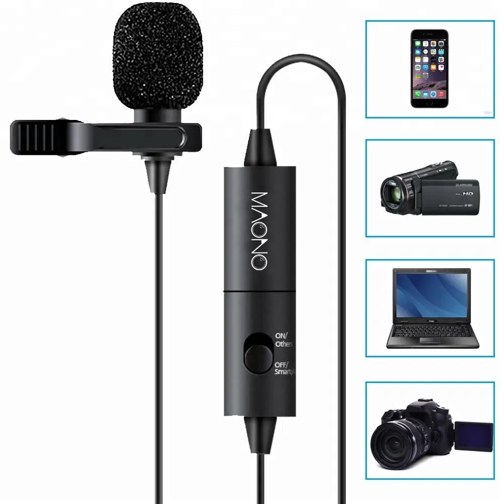 Maono microfone escondido com clipe de lapela, microfone portátil mini escondido com gola laplel para podcast lavalier, 3.5mm