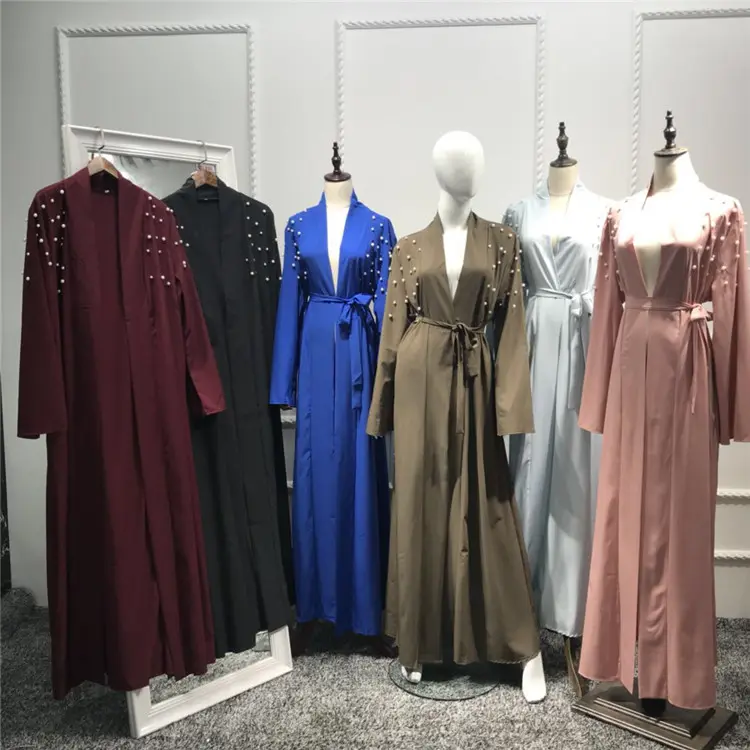 Đầm Maxi Abaya Hở Trước Đính Ngọc Trai Nhiều Màu Chất Lượng Cao Phong Cách Dubai