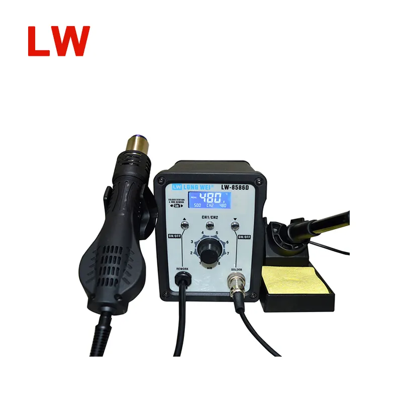 Longwei LW8586D stazione di rilavorazione della stazione di saldatura della pistola ad aria calda 2 in 1 a basso prezzo 700W di buona qualità