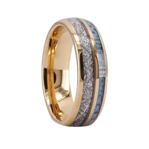 Tungsten Ring Inlay Fashion 18k Gold Wedding Rings Carbon Fiber Tungsten Carbide Set and Engagement for Couples Unisex Gold Blue