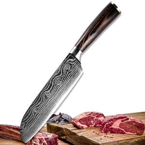 7 pulgadas <span class=keywords><strong>Santoku</strong></span> 7cr17 profesional de acero inoxidable cuchillo de chef japonés con mango de palo de rosa helicóptero salmón corte de cuchillo de cocina - Product Image 1