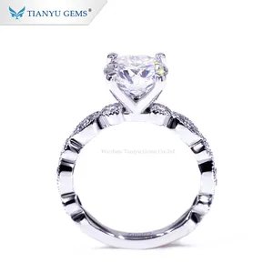 Milgrain white gold vintage design 1.5ct Round brilliant cut moissanite promise engagement rings for lady