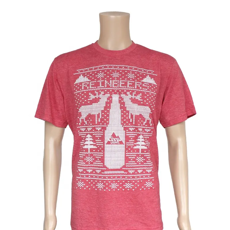 T-shirt Design Cheap Custom Christmas Elk Logo 65% Polyester 35% Cotton T Shirt For Festival Gift