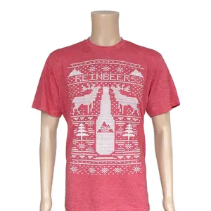 Murah Kustom Natal Elk Logo 65% Polyester 35% Cotton T Shirt untuk Festival Hadiah