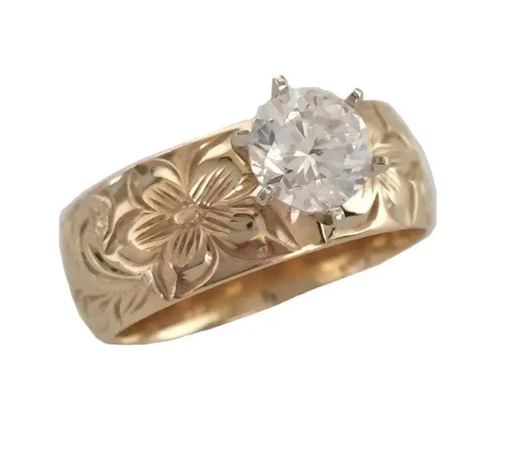 Rose Gold sterling silver Plumeria old english scroll ring