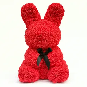 2021 Forever Artificial Flower Rose Bunny Rabbit Bear With Gift Box Package For Easter Celebration