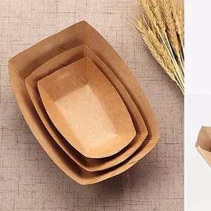 Carton jetable en papier kraft écologique imprimé personnalisé, boîte à frites, emballage alimentaire biodégradable, plateau pour hot-dog