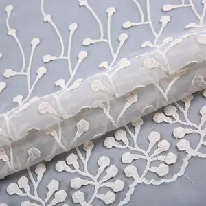 Latest design flower 3d embroidered korea clothing thick organza fabric material