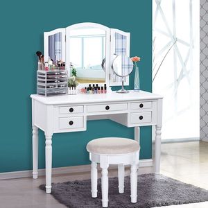 Maquillage <span class=keywords><strong>Dressing</strong></span> Coiffeuse Miroir Tiroir De <span class=keywords><strong>Bureau</strong></span> <span class=keywords><strong>Chambre</strong></span> De Stockage Tabouret Commode - Product Image 2