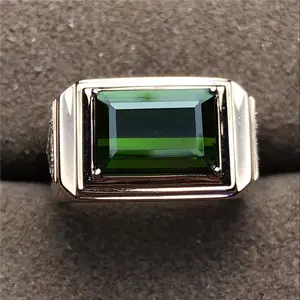 Bague en or 18 carats pour homme, bijoux personnalisés, tourmaline verte naturelle, avec de vrais diamants d'afrique du sud