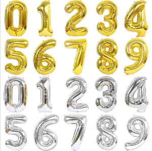 2023 Baru Besar 40 Inci Balon Angka Emas Perak Rose Gold Balon Nomor Raksasa Mengambang dengan Balon Helium