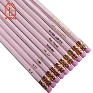 Pribadi 7 inci pensil kayu Hex merah muda populer HB Lead dengan penghapus warna iklan Logo emas untuk sekolah, kantor, promosi - Product Image 5