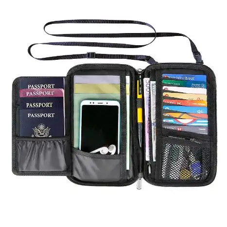 Porte-passeport RFID étanche Cartes de voyage Portefeuille petit sac porte-téléphone Pochette de cou pour voyage