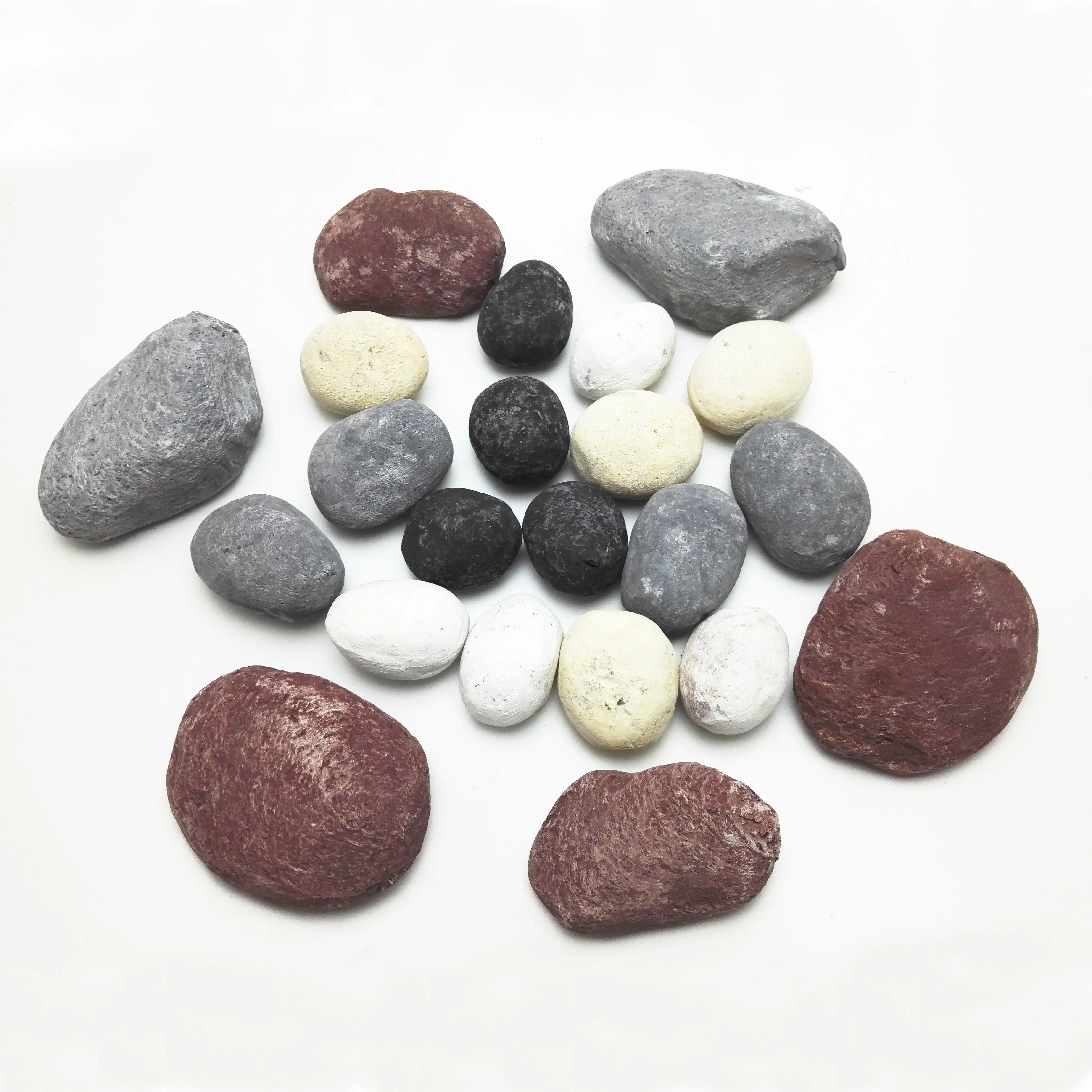 Multi Color de cerámica chimenea piedras negro conjunto blanco pulido Río Piedra de alto brillo