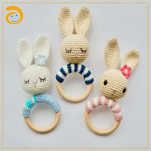 Custom Wood Crochet Bunny Teether Sensory Toys Personalised Teether