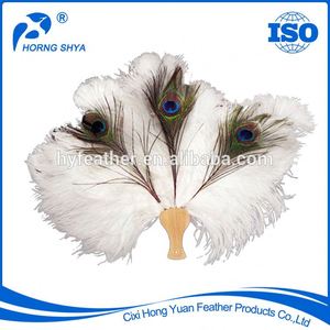 Horng Shya fábrica PF-12 primera calidad con plumas de pavo real ojo personalizado Rosa Blanco abanicos de plumas de avestruz - Product Image 2