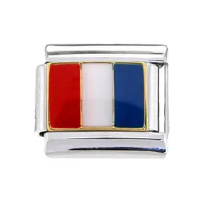 9 мм Классический размер эмалированный флаг страны звено из нержавеющей стали Французский флаг итальянский шарм-браслет