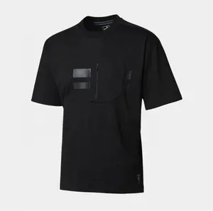Casual Style Custom Tshirt Simple Design Polyester Black Teeshirt With Pocket