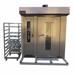 Komersial Stainless Steel Roti dan Kue Peralatan 16 Nampan Gas Rotary Oven dengan Satu Troli