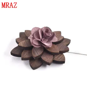 Broche fleur de rose en tissu personnalisée à la mode en gros Épingles de revers pour hommes Épingles en bois