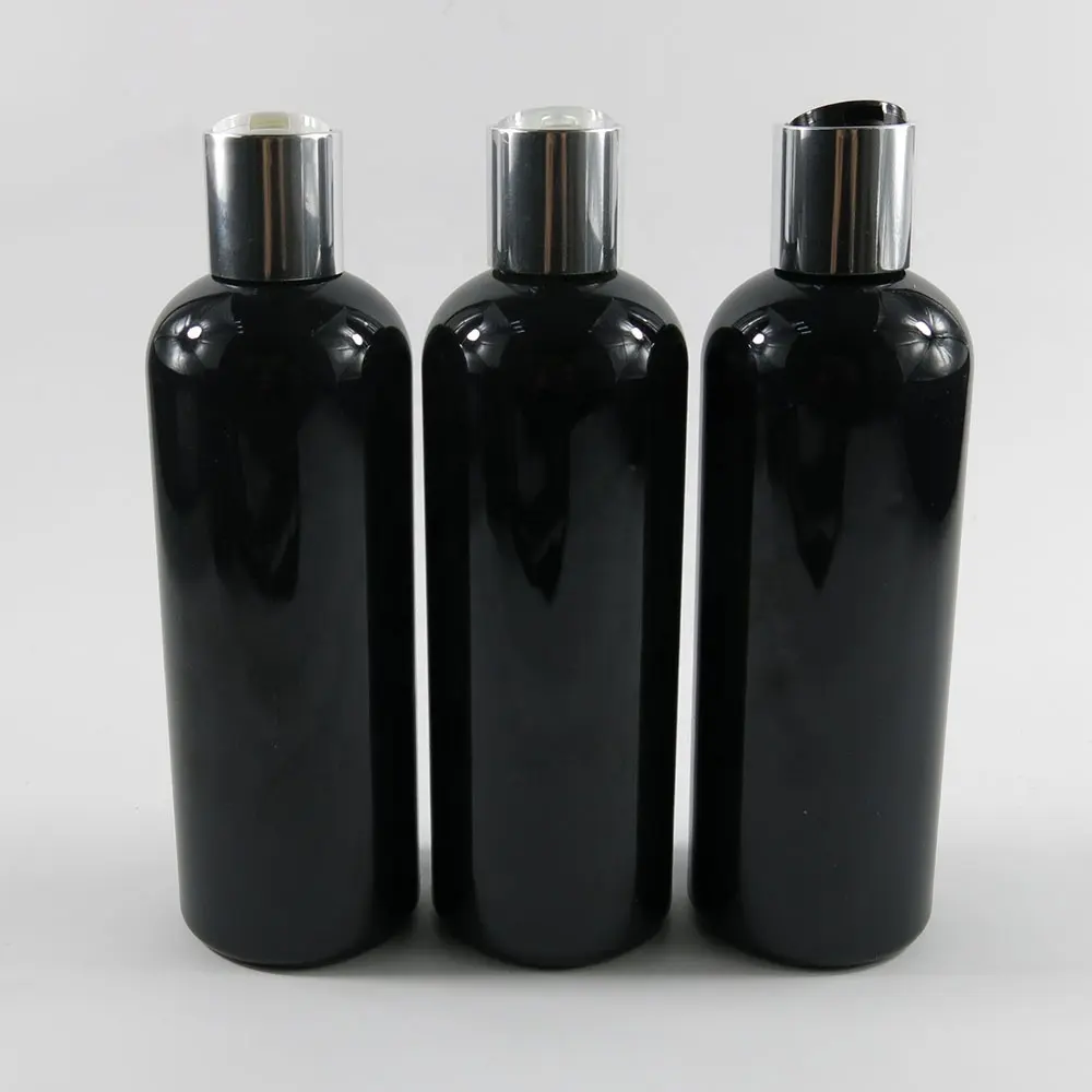 300ml unzen schwarz körper lotion flasche 10 unzen cosmo runde PET Abgabe flasche mit Disc Top Cap