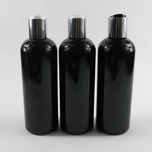 300ml oz black body lotion bottle 10 oz cosmo round PET Dispensing bottle with Disc Top Cap