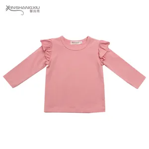 Niño de primavera y otoño ropa de manga larga Camiseta para niñas 100% algodón con cuello de encaje, ropa de bebé niña