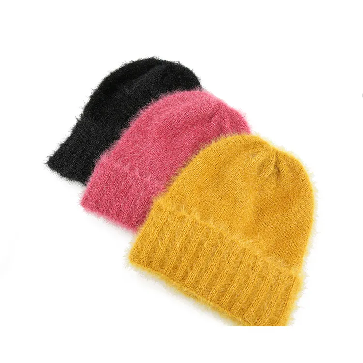 มือรูปแบบขนสัตว์ custom สีดำถัก beanie หมวกฤดูหนาว