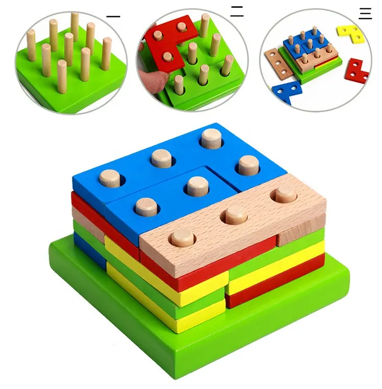 組み立てられた建物のパズル幾何学的な形教育用木製の赤ちゃんのおもちゃモンテッソーリ