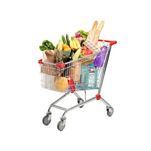 Supermarket Shopping Trolley Convenience Store Shopping Cart Hand Push Trolley For Shopping With 4 Wheels