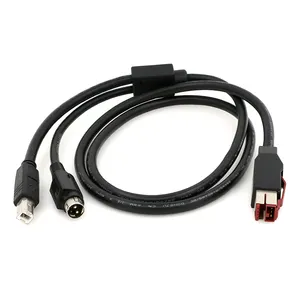 24v power usb to 3 pin Hoslden s connector mini-din and usb 2.0 B male Y splitter cable for POS SYSTEM Printer