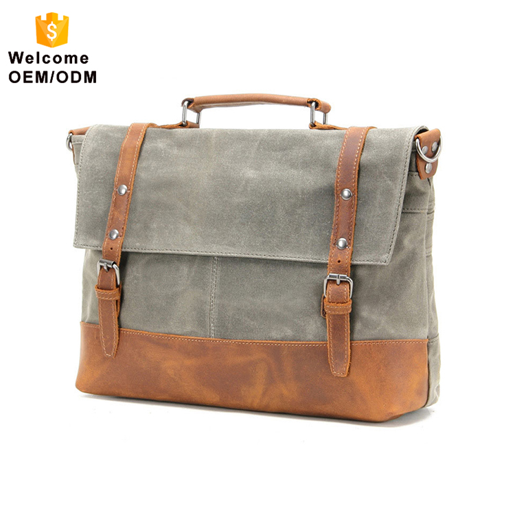 Высококачественный водонепроницаемый холщовый и кожаный портфель, сумка для ноутбука для мужчин