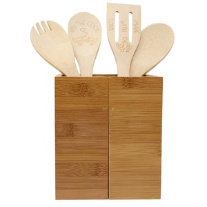 Porta utensili in legno di bambù a doppio livello con 4 scomparti - Product Image 2