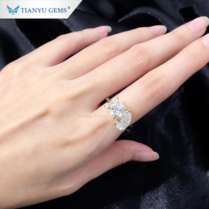 Tianyu Cincin Putri dan Pir, Disesuaikan 14K/18K Emas Kuning Dipotong Es Foreverone Moissanite Cincin Emas - Product Image 6