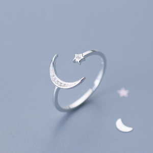 Five Star With <strong>Moon</strong> Open 925 Sterling Silver <strong>Rings</strong> for Women Jewelry - Product Image 1