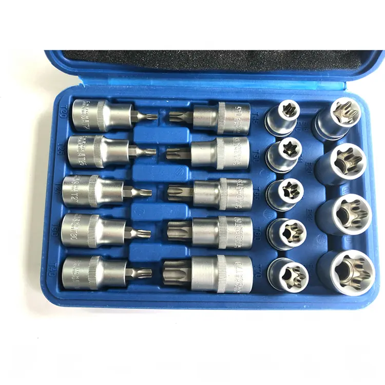 19pc 1/2 torx Sockel Bit Set Kunden spezifischer Cr-v Mechaniker Werkzeug kasten Torx Schrauben dreher Bit Sockel Kit Set