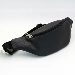 Hot Sale Men PU Leather Waist Bag Fanny Pack Ladies Black Running Belt Custom Logo Lychee Pattern