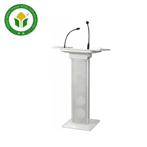 Hotel white metal rostrum lectern podium with microphone