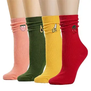 Meias de algodão bordadas casuais, meias fofas para mulheres, 3d, de cor sólida, de algodão