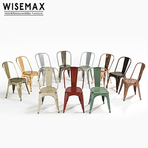 Chaise de salle à manger industrielle vintage colorée WISEMAX Design Commercial, chaise de bistrot rétro en métal vieilli, aluminium, empilable - Product Image 1