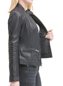 Chaqueta de cuero para mujer, abrigo de moda de otoño e invierno de cuero de oveja, ropa de fábrica, ropa de mujer, poliéster personalizado - Product Image 3